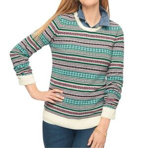 Talbots Sz Medium Fair Isle Sweater Lambswool Blend Knit Colorful Soft Pink Teal